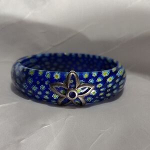 Floral Blue Bangle Bracelet